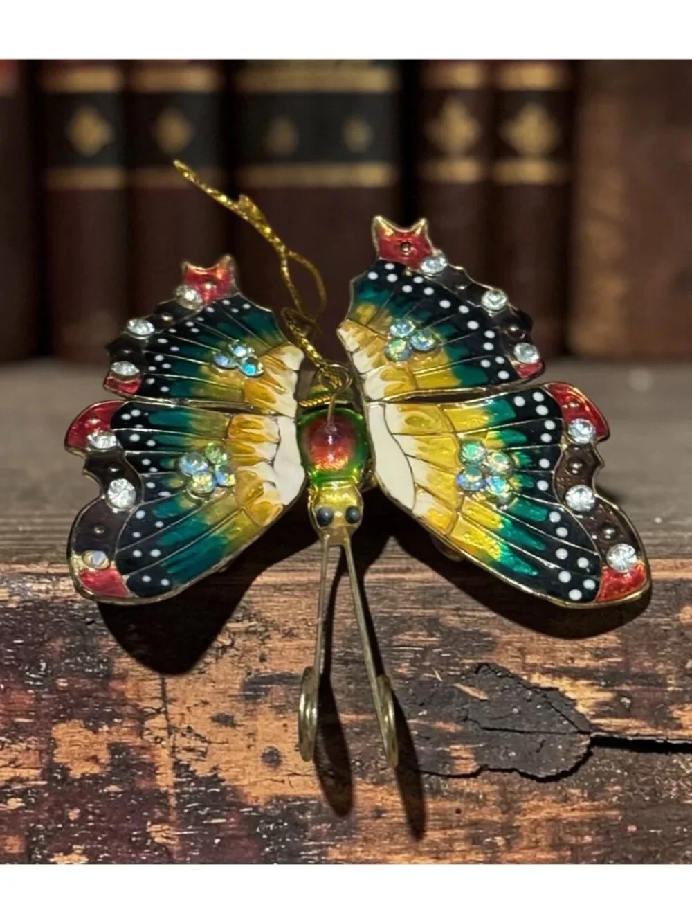 Hand-Painted Butterfly Ornament With Rhinestones & Gold-Tone Accents